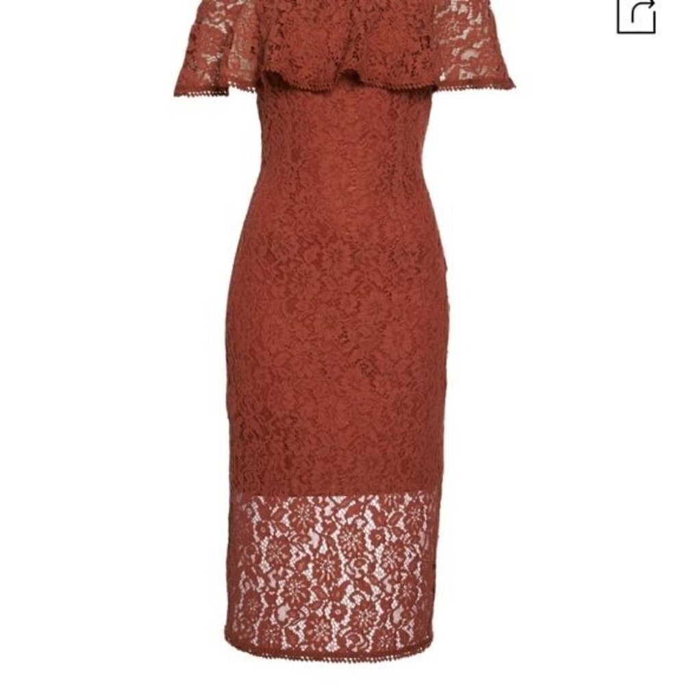 NSR Lace off shoulder midi dress cinnabar med - Picture 5 of 13